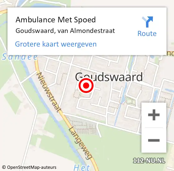 Locatie op kaart van de 112 melding: Ambulance Met Spoed Naar Goudswaard, van Almondestraat op 25 juni 2023 13:49