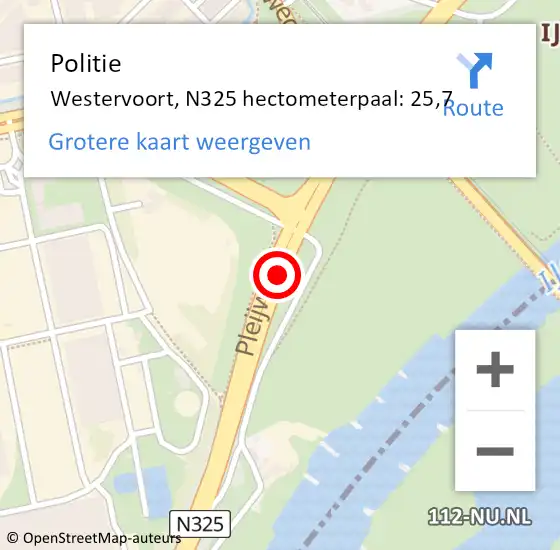 Locatie op kaart van de 112 melding: Politie Westervoort, N325 hectometerpaal: 25,7 op 25 juni 2023 14:02