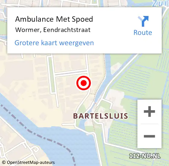 Locatie op kaart van de 112 melding: Ambulance Met Spoed Naar Wormer, Eendrachtstraat op 25 juni 2023 14:03