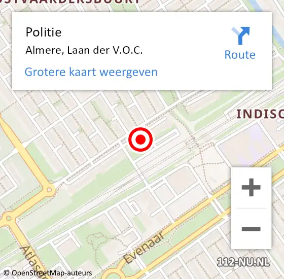 Locatie op kaart van de 112 melding: Politie Almere, Laan der V.O.C. op 25 juni 2023 14:14