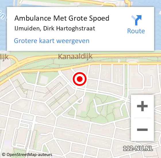 Locatie op kaart van de 112 melding: Ambulance Met Grote Spoed Naar IJmuiden, Dirk Hartoghstraat op 25 juni 2023 14:17