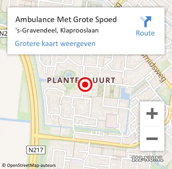 Locatie op kaart van de 112 melding: Ambulance Met Grote Spoed Naar 's-Gravendeel, Klaprooslaan op 25 juni 2023 14:30