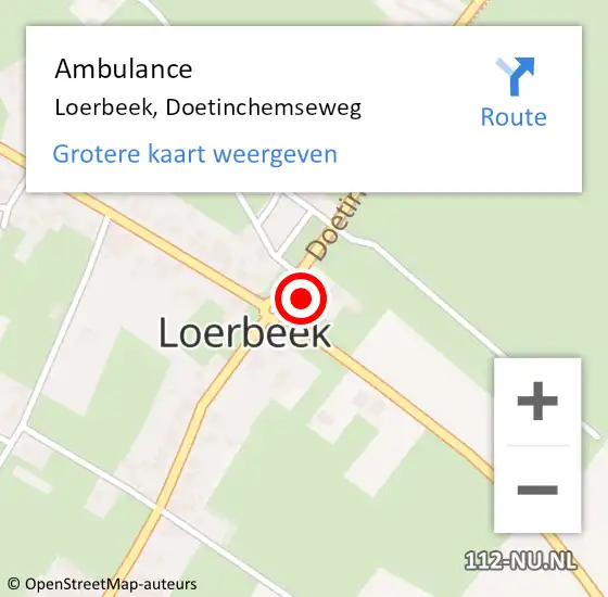 Locatie op kaart van de 112 melding: Ambulance Loerbeek, Doetinchemseweg op 25 juni 2023 14:48