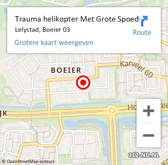 Locatie op kaart van de 112 melding: Trauma helikopter Met Grote Spoed Naar Lelystad, Boeier 03 op 25 juni 2023 14:59