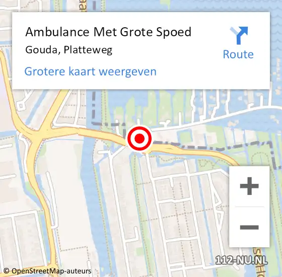 Locatie op kaart van de 112 melding: Ambulance Met Grote Spoed Naar Gouda, Platteweg op 25 juni 2023 15:27