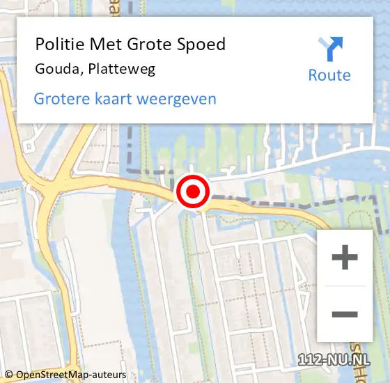 Locatie op kaart van de 112 melding: Politie Met Grote Spoed Naar Gouda, Platteweg op 25 juni 2023 15:37