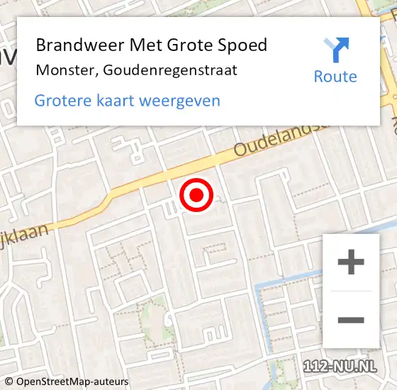 Locatie op kaart van de 112 melding: Brandweer Met Grote Spoed Naar Monster, Goudenregenstraat op 25 juni 2023 16:09