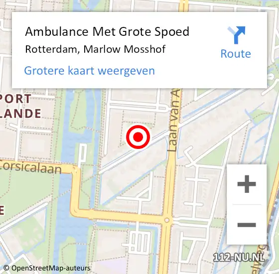 Locatie op kaart van de 112 melding: Ambulance Met Grote Spoed Naar Rotterdam, Marlow Mosshof op 25 juni 2023 16:27