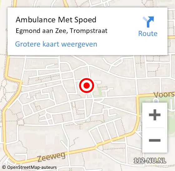 Locatie op kaart van de 112 melding: Ambulance Met Spoed Naar Egmond aan Zee, Trompstraat op 25 juni 2023 17:26