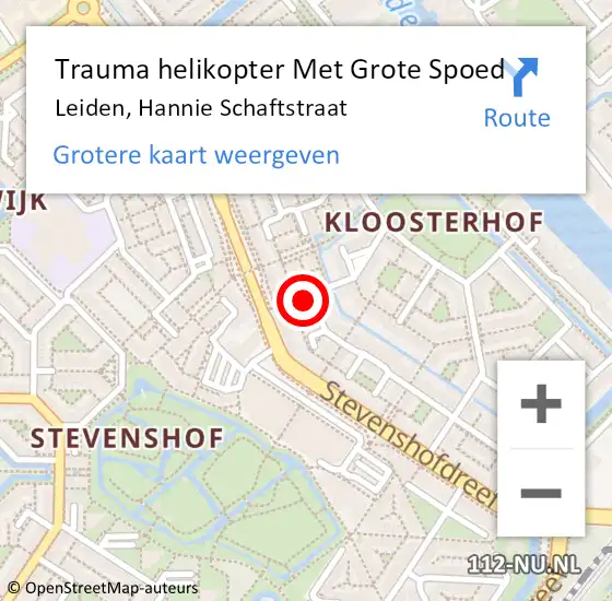 Locatie op kaart van de 112 melding: Trauma helikopter Met Grote Spoed Naar Leiden, Hannie Schaftstraat op 25 juni 2023 17:40