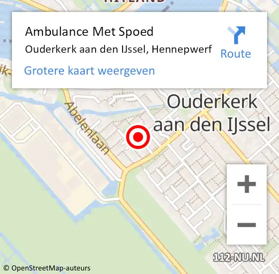 Locatie op kaart van de 112 melding: Ambulance Met Spoed Naar Ouderkerk aan den IJssel, Hennepwerf op 30 augustus 2014 11:29