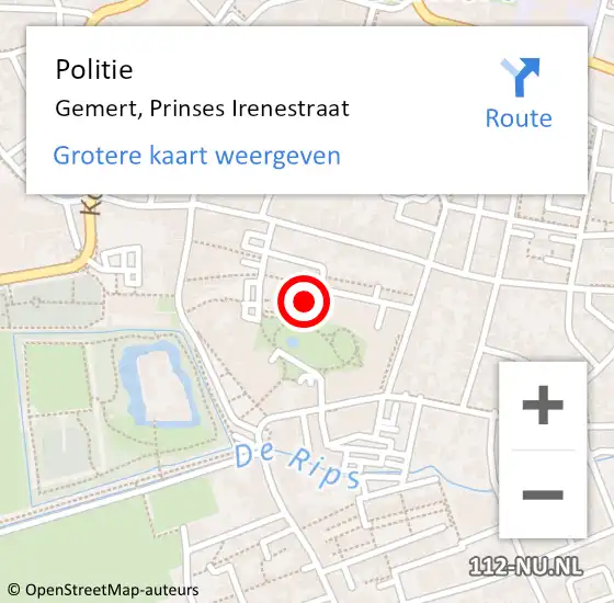 Locatie op kaart van de 112 melding: Politie Gemert, Prinses Irenestraat op 25 juni 2023 18:00