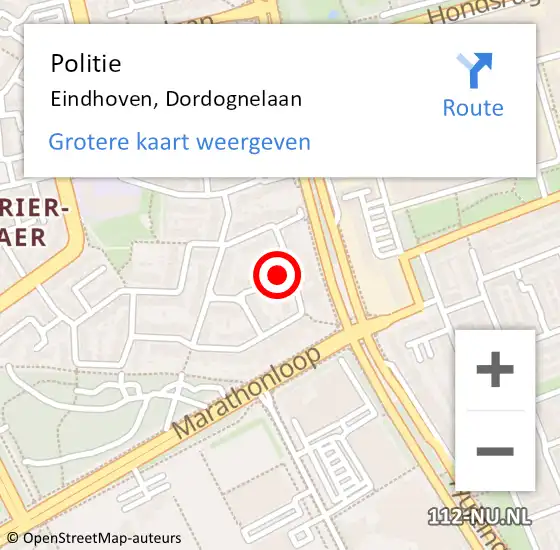 Locatie op kaart van de 112 melding: Politie Eindhoven, Dordognelaan op 25 juni 2023 18:18