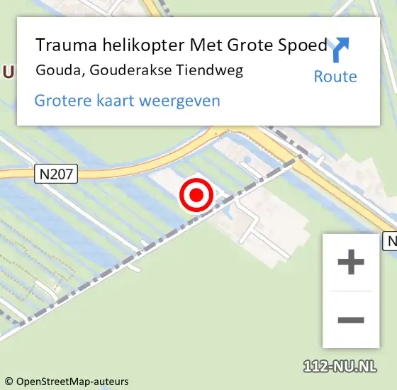 Locatie op kaart van de 112 melding: Trauma helikopter Met Grote Spoed Naar Gouda, Gouderakse Tiendweg op 25 juni 2023 18:39