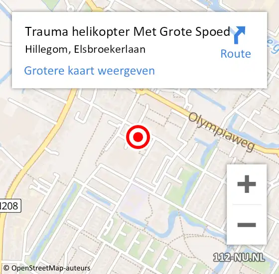 Locatie op kaart van de 112 melding: Trauma helikopter Met Grote Spoed Naar Hillegom, Elsbroekerlaan op 25 juni 2023 19:15