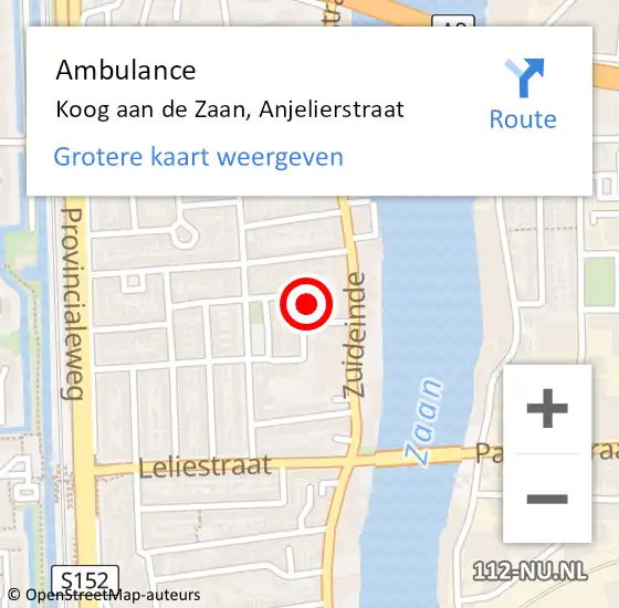 Locatie op kaart van de 112 melding: Ambulance Koog aan de Zaan, Anjelierstraat op 25 juni 2023 19:16