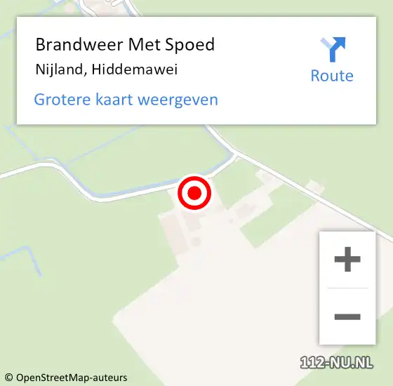 Locatie op kaart van de 112 melding: Brandweer Met Spoed Naar Nijland, Hiddemawei op 30 augustus 2014 11:39