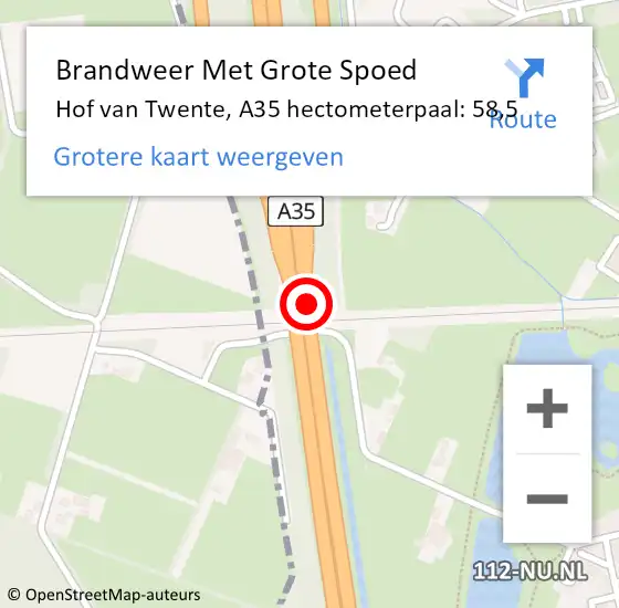 Locatie op kaart van de 112 melding: Brandweer Met Grote Spoed Naar Hof van Twente, A35 hectometerpaal: 58,5 op 25 juni 2023 19:21