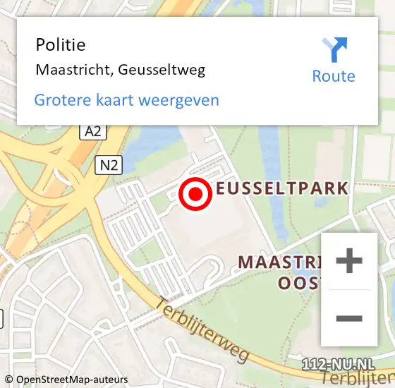Locatie op kaart van de 112 melding: Politie Maastricht, Geusseltweg op 25 juni 2023 19:41