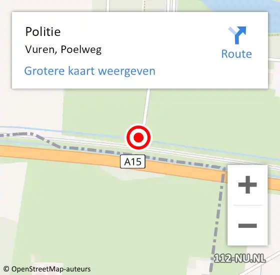 Locatie op kaart van de 112 melding: Politie Vuren, Poelweg op 25 juni 2023 19:51