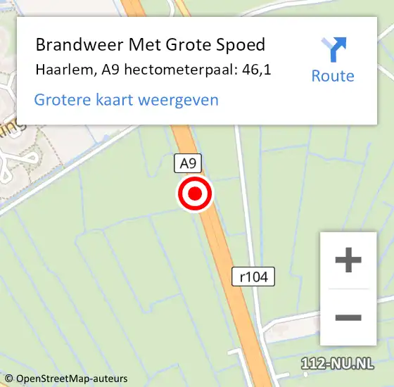 Locatie op kaart van de 112 melding: Brandweer Met Grote Spoed Naar Haarlem, A9 hectometerpaal: 46,1 op 25 juni 2023 20:09