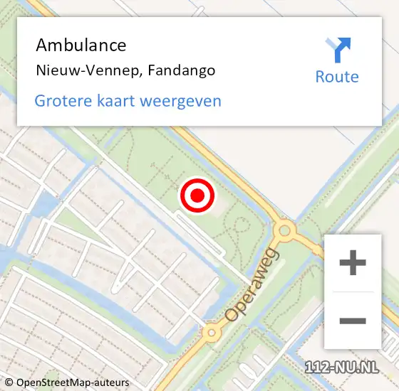 Locatie op kaart van de 112 melding: Ambulance Nieuw-Vennep, Fandango op 25 juni 2023 20:34