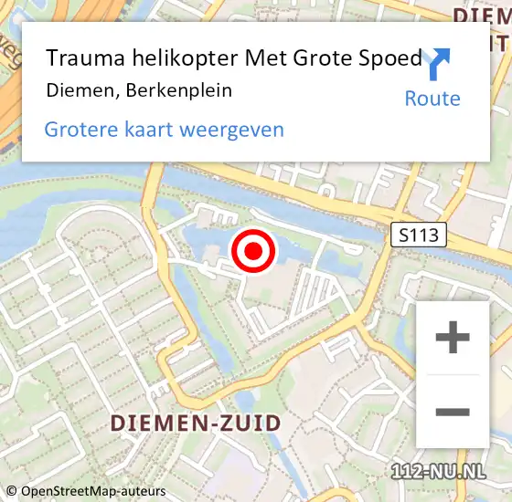 Locatie op kaart van de 112 melding: Trauma helikopter Met Grote Spoed Naar Diemen, Berkenplein op 25 juni 2023 20:56