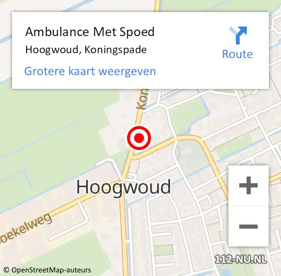 Locatie op kaart van de 112 melding: Ambulance Met Spoed Naar Hoogwoud, Koningspade op 25 juni 2023 20:59