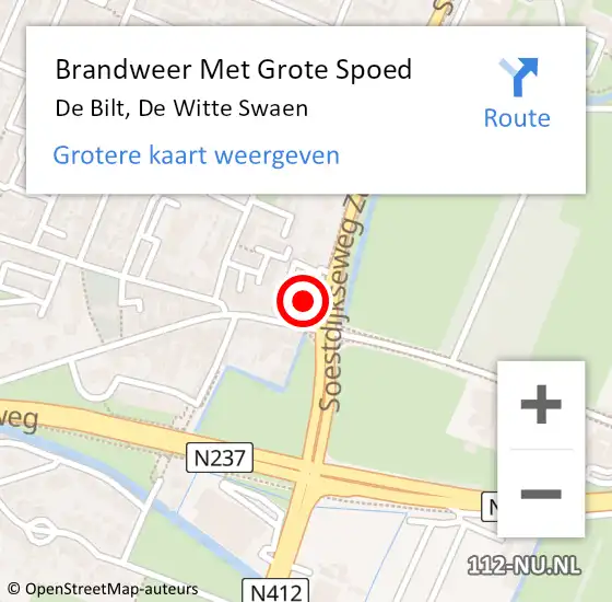 Locatie op kaart van de 112 melding: Brandweer Met Grote Spoed Naar De Bilt, De Witte Swaen op 25 juni 2023 21:31