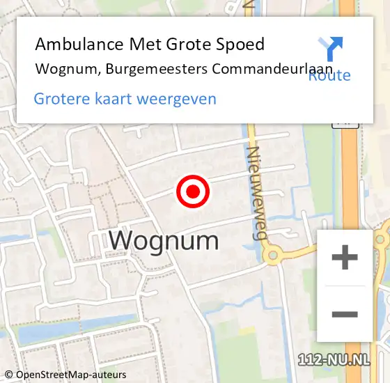 Locatie op kaart van de 112 melding: Ambulance Met Grote Spoed Naar Wognum, Burgemeesters Commandeurlaan op 25 juni 2023 21:38