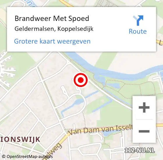 Locatie op kaart van de 112 melding: Brandweer Met Spoed Naar Geldermalsen, Koppelsedijk op 25 juni 2023 21:58