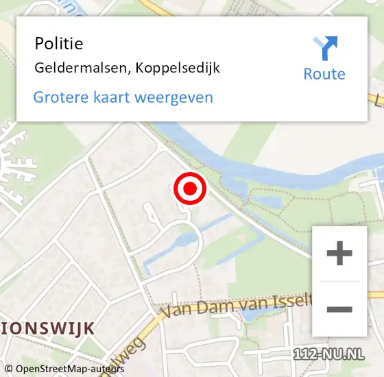 Locatie op kaart van de 112 melding: Politie Geldermalsen, Koppelsedijk op 25 juni 2023 22:15