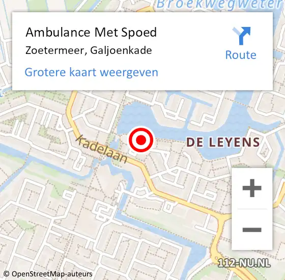 Locatie op kaart van de 112 melding: Ambulance Met Spoed Naar Zoetermeer, Galjoenkade op 25 juni 2023 22:20