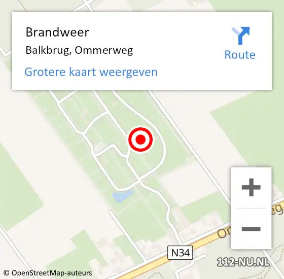 Locatie op kaart van de 112 melding: Brandweer Balkbrug, Ommerweg op 25 juni 2023 22:30