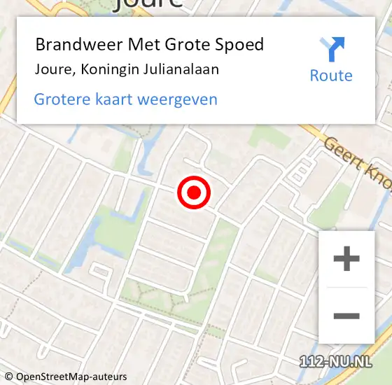 Locatie op kaart van de 112 melding: Brandweer Met Grote Spoed Naar Joure, Koningin Julianalaan op 25 juni 2023 22:34