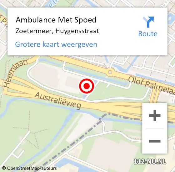 Locatie op kaart van de 112 melding: Ambulance Met Spoed Naar Zoetermeer, Huygensstraat op 25 juni 2023 22:36