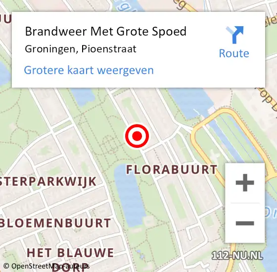 Locatie op kaart van de 112 melding: Brandweer Met Grote Spoed Naar Groningen, Pioenstraat op 25 juni 2023 22:54