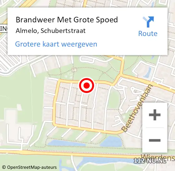 Locatie op kaart van de 112 melding: Brandweer Met Grote Spoed Naar Almelo, Schubertstraat op 25 juni 2023 23:36