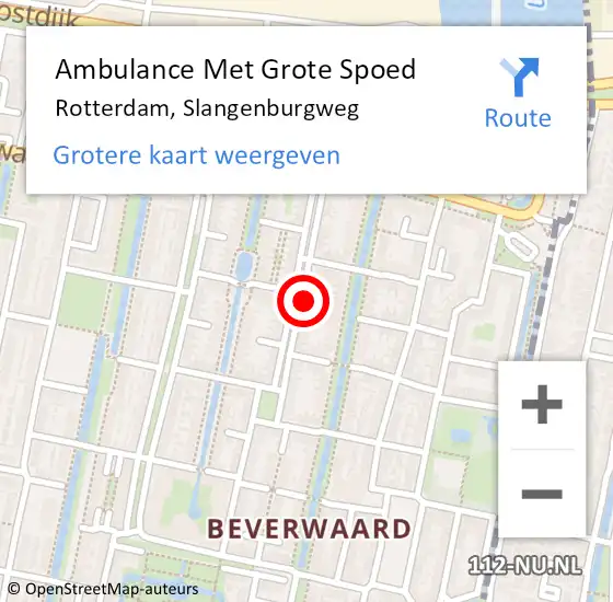 Locatie op kaart van de 112 melding: Ambulance Met Grote Spoed Naar Rotterdam, Slangenburgweg op 25 juni 2023 23:37