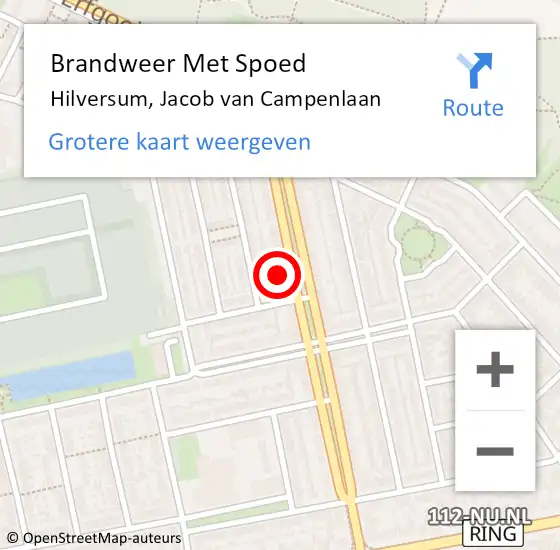 Locatie op kaart van de 112 melding: Brandweer Met Spoed Naar Hilversum, Jacob van Campenlaan op 26 juni 2023 00:00