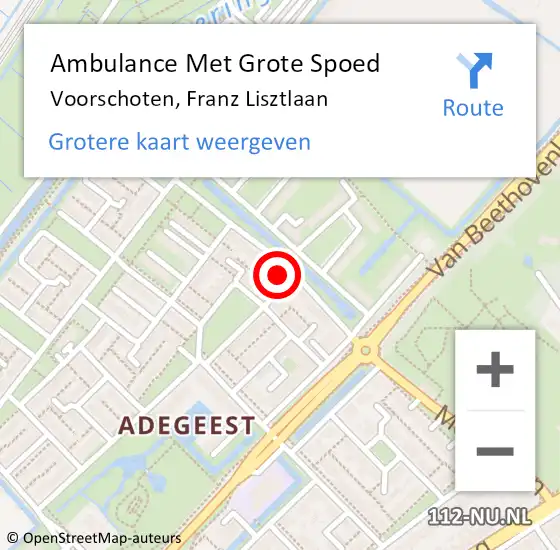 Locatie op kaart van de 112 melding: Ambulance Met Grote Spoed Naar Voorschoten, Franz Lisztlaan op 26 juni 2023 00:40