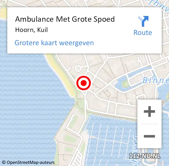 Locatie op kaart van de 112 melding: Ambulance Met Grote Spoed Naar Hoorn, Kuil op 26 juni 2023 01:03