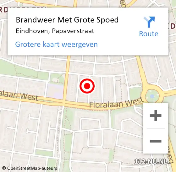 Locatie op kaart van de 112 melding: Brandweer Met Grote Spoed Naar Eindhoven, Papaverstraat op 26 juni 2023 01:19