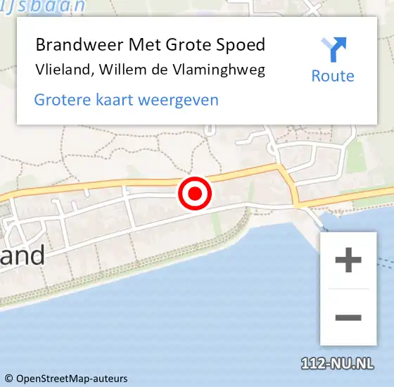 Locatie op kaart van de 112 melding: Brandweer Met Grote Spoed Naar Vlieland, Willem de Vlaminghweg op 26 juni 2023 01:22