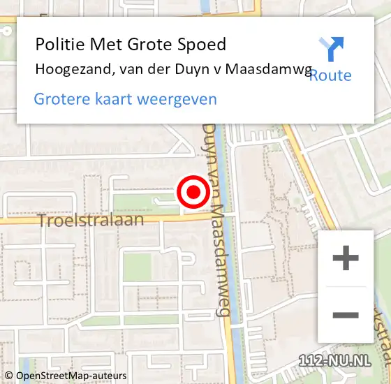 Locatie op kaart van de 112 melding: Politie Met Grote Spoed Naar Hoogezand, van der Duyn v Maasdamwg op 26 juni 2023 02:47