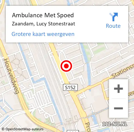 Locatie op kaart van de 112 melding: Ambulance Met Spoed Naar Zaandam, Lucy Stonestraat op 26 juni 2023 03:02