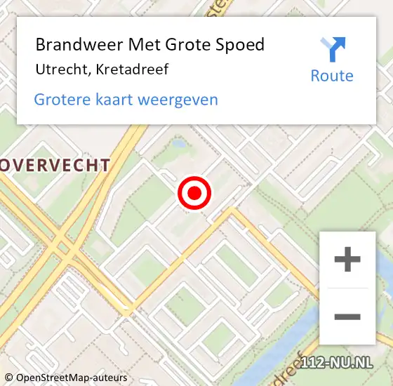 Locatie op kaart van de 112 melding: Brandweer Met Grote Spoed Naar Utrecht, Kretadreef op 26 juni 2023 03:13