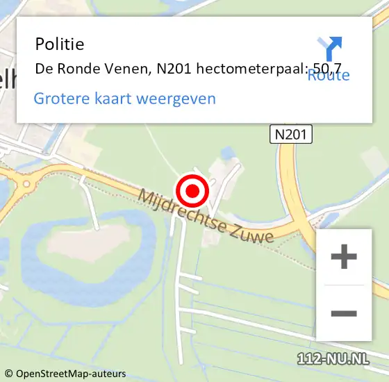 Locatie op kaart van de 112 melding: Politie De Ronde Venen, N201 hectometerpaal: 50,7 op 26 juni 2023 04:38