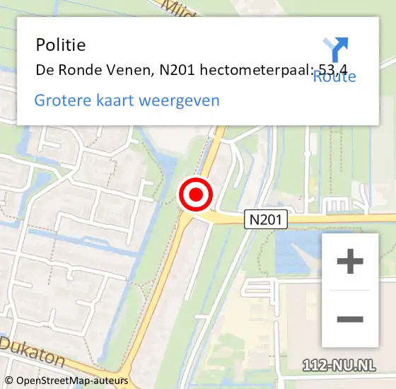 Locatie op kaart van de 112 melding: Politie De Ronde Venen, N201 hectometerpaal: 53,4 op 26 juni 2023 04:39