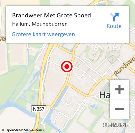 Locatie op kaart van de 112 melding: Brandweer Met Grote Spoed Naar Hallum, Mounebuorren op 26 juni 2023 04:41